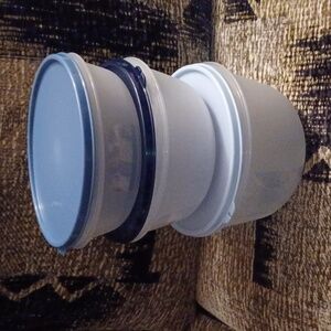 2/$80 New Frosted Tupperware Modular Bowls With Blue Lids - Set Of 3